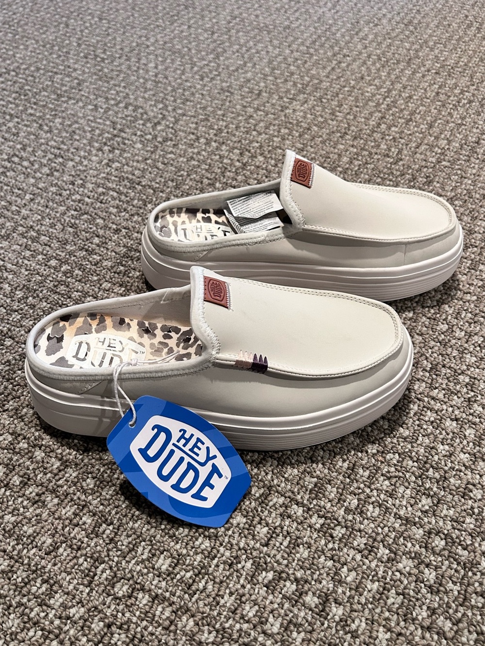 Hey Dude Women's Slip-On Platform Shoes in Off-White with Brown Logo Patch